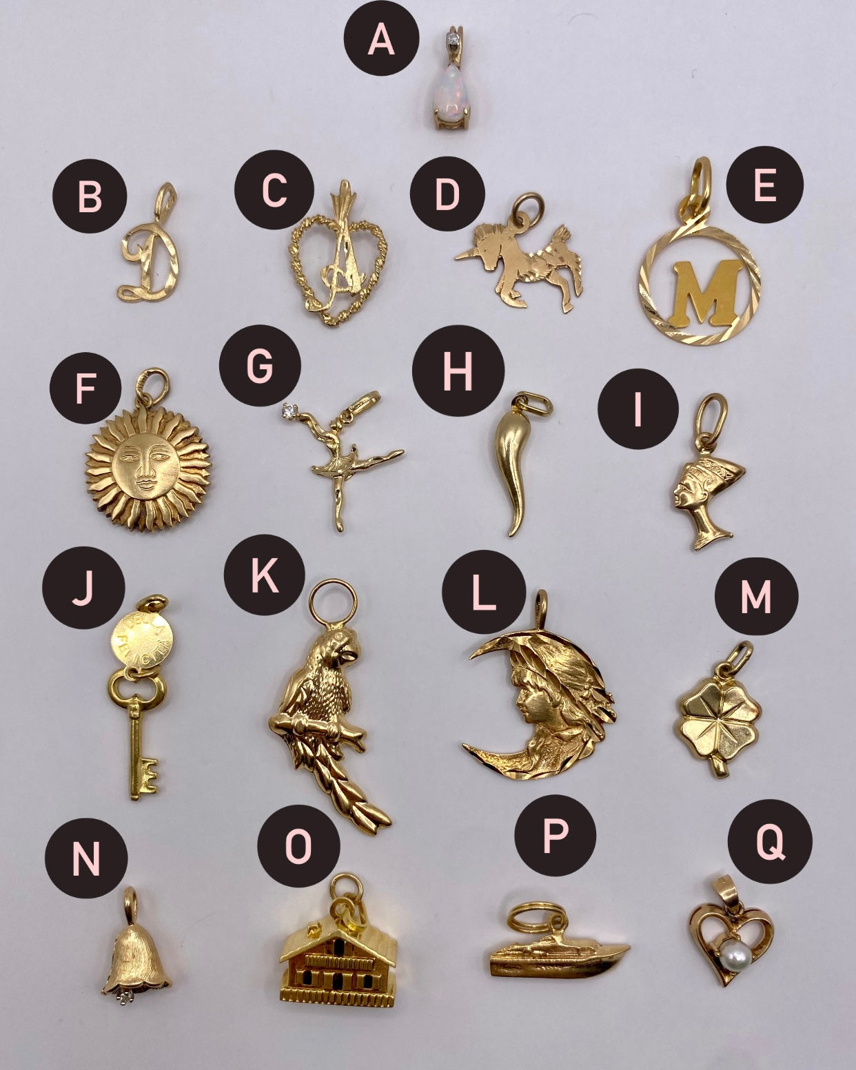 Small gold pendants and charms