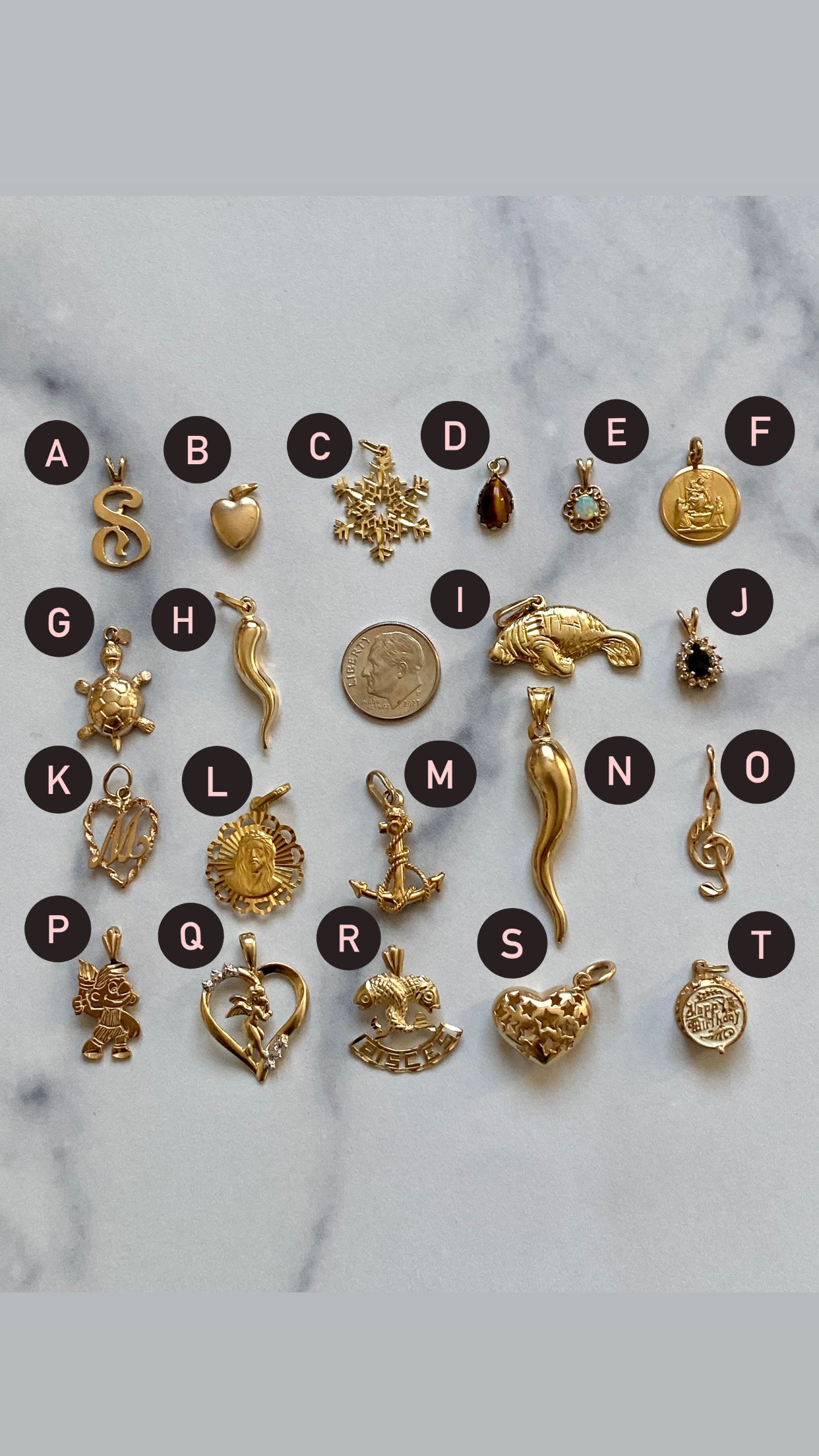 Small gold pendants and charms