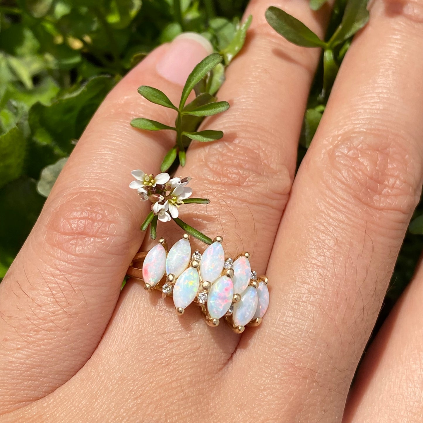 Marquise opal cluster ring