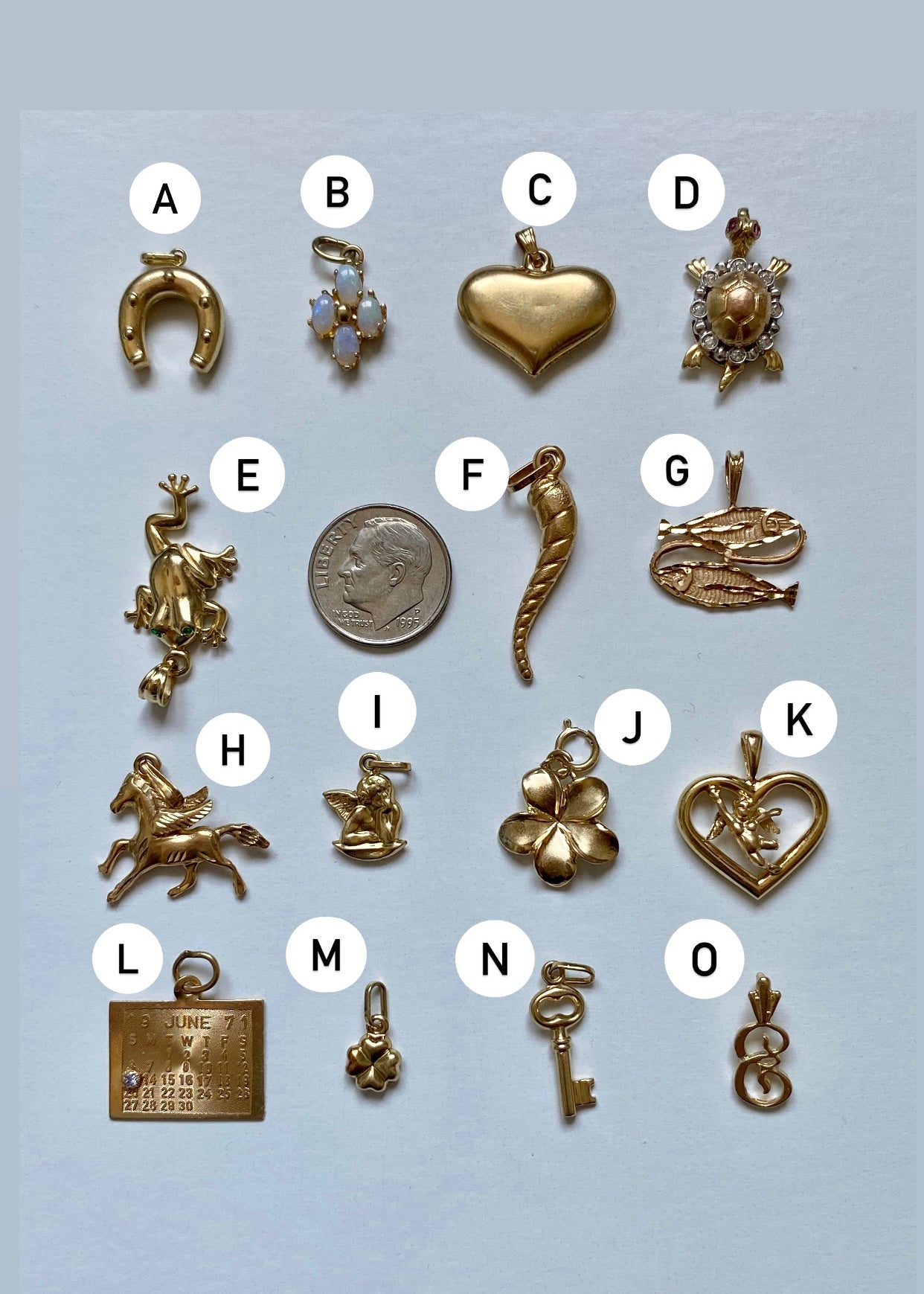 Small gold pendants and charms