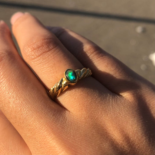 Vintage gold black opal ring