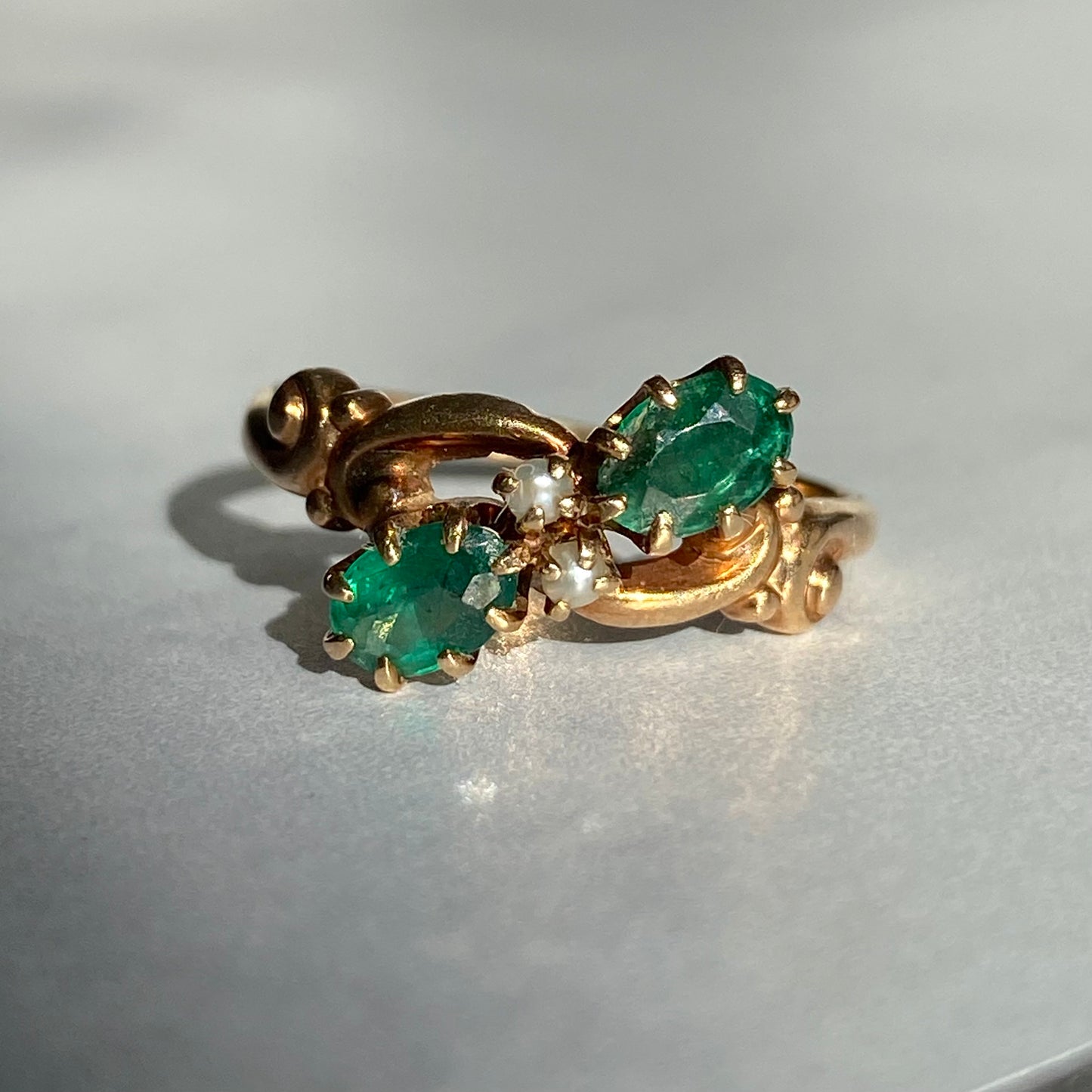 Antique emerald and seed pearl ring