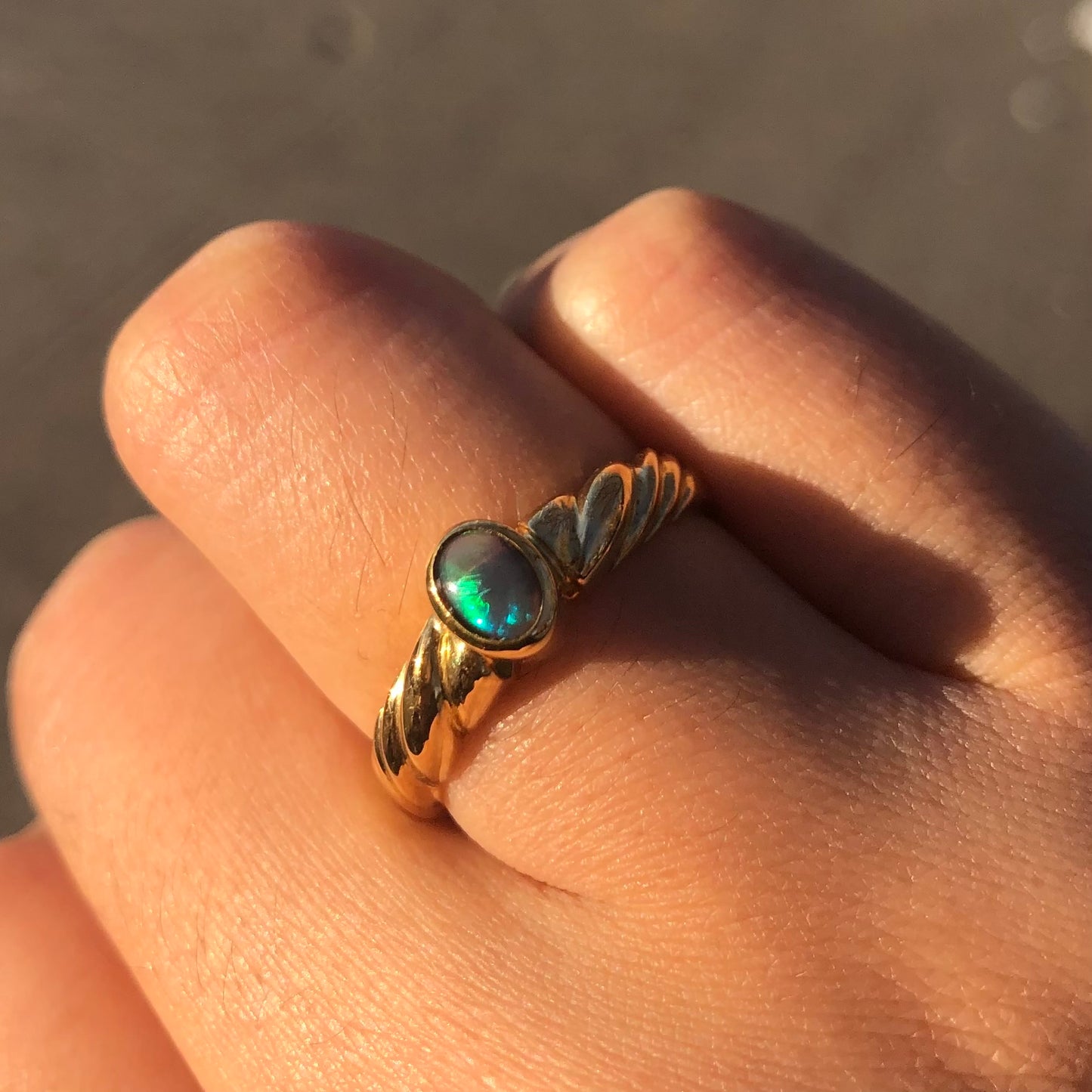 Vintage gold black opal ring