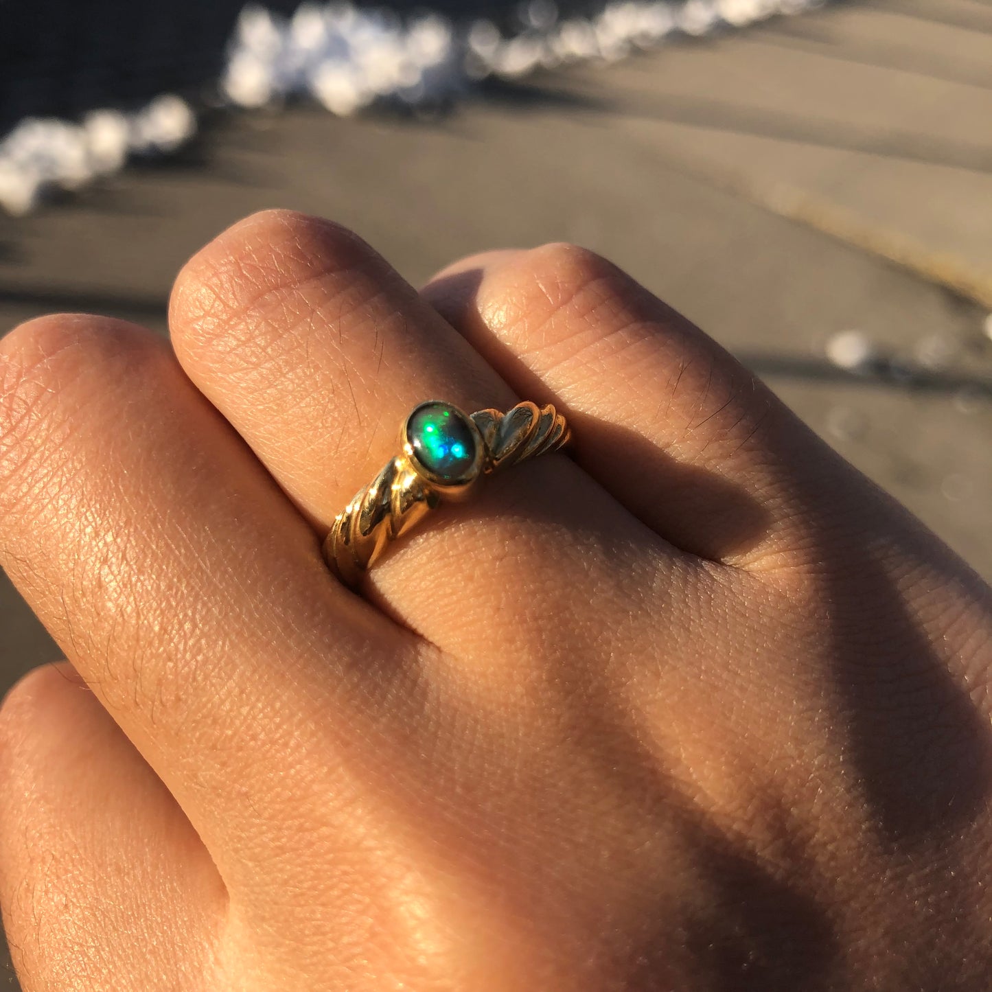 Vintage gold black opal ring