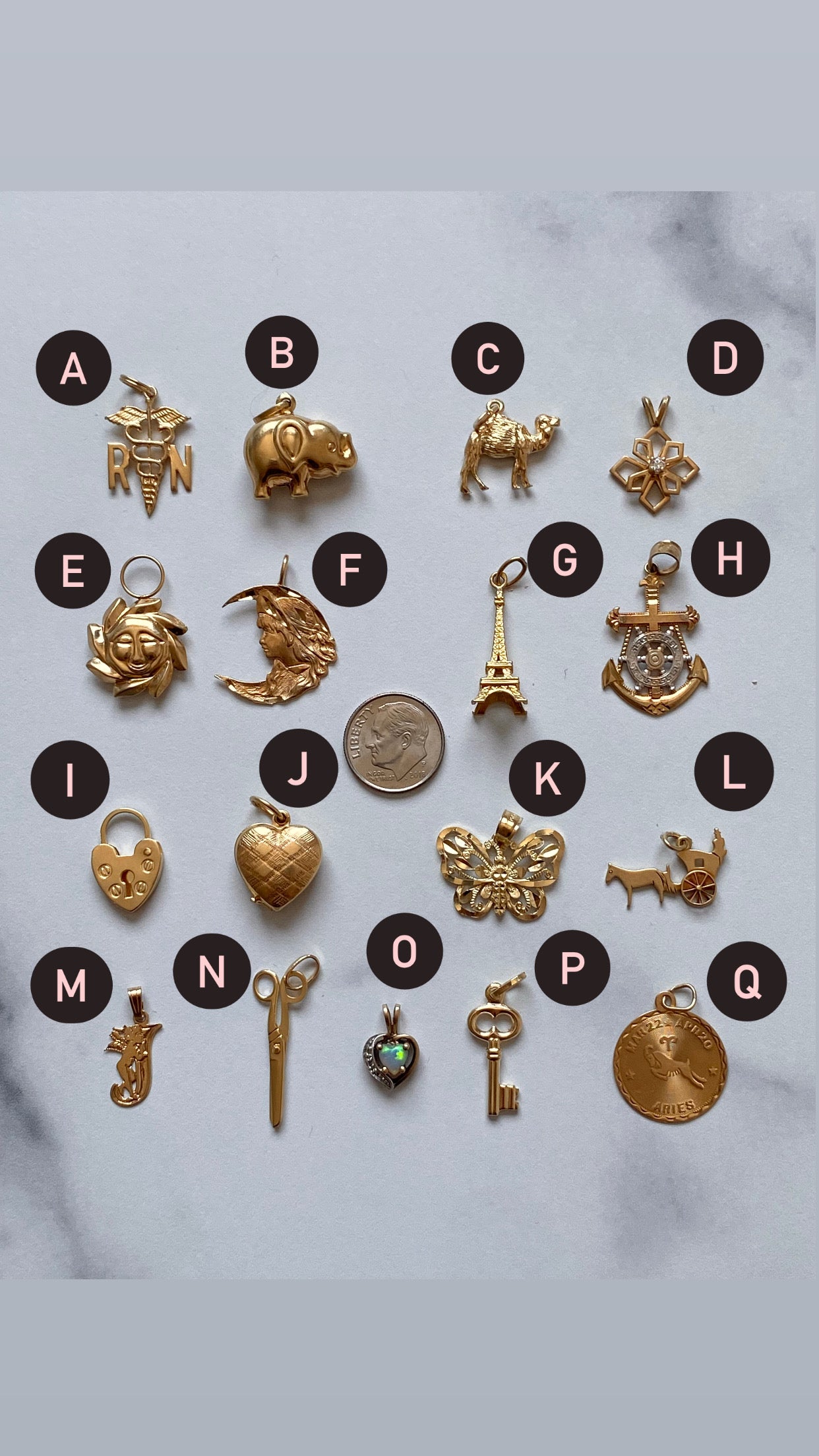 Small gold pendants and charms