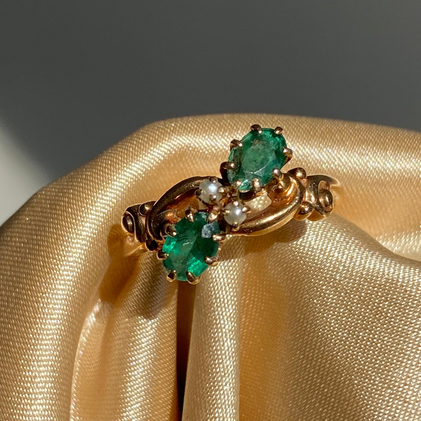 Antique emerald and seed pearl ring