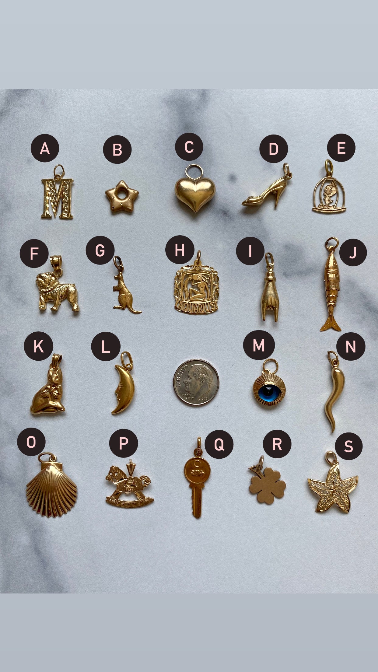 Small gold pendants and charms