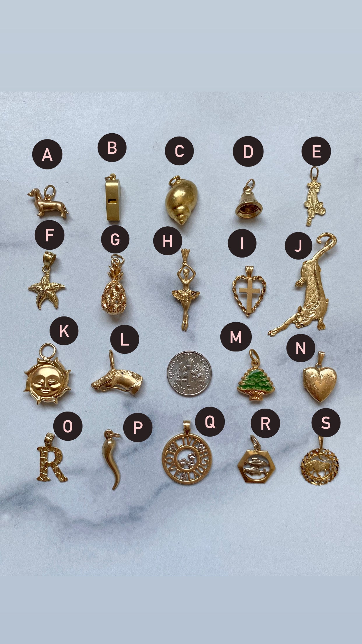 Small gold pendants and charms