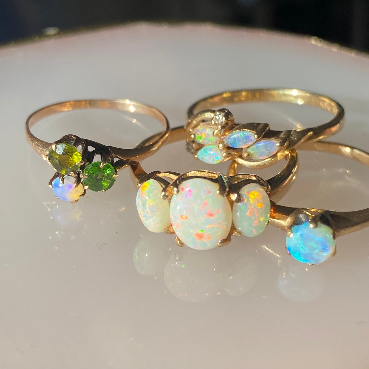 Three stone white opal ring