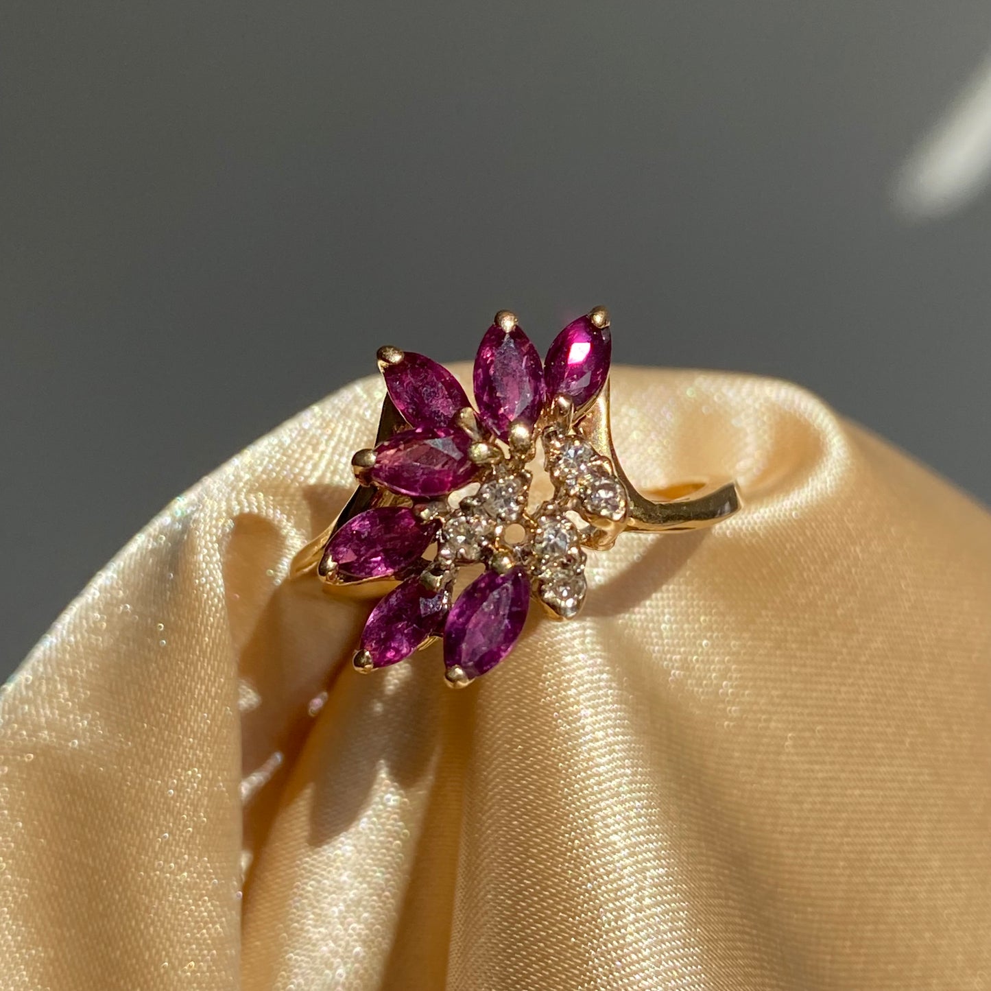 Marquise ruby cluster ring