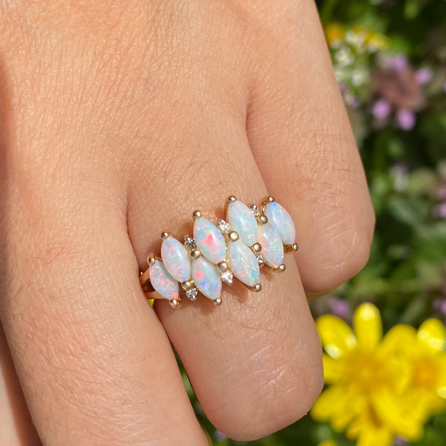 Marquise opal cluster ring